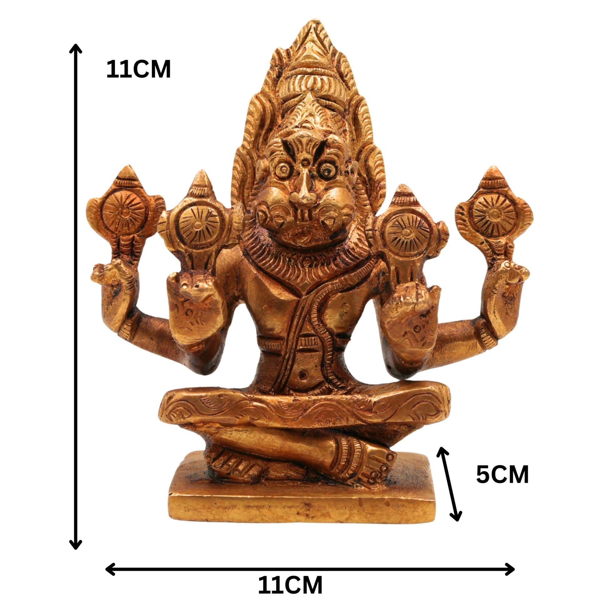 Brass Yoga Narasimha Idol, Yoga-Narasingh Statue, Narsimha Murthi, Narasingh Vigraha, Gold, 4.5 Inch, 1 Piece