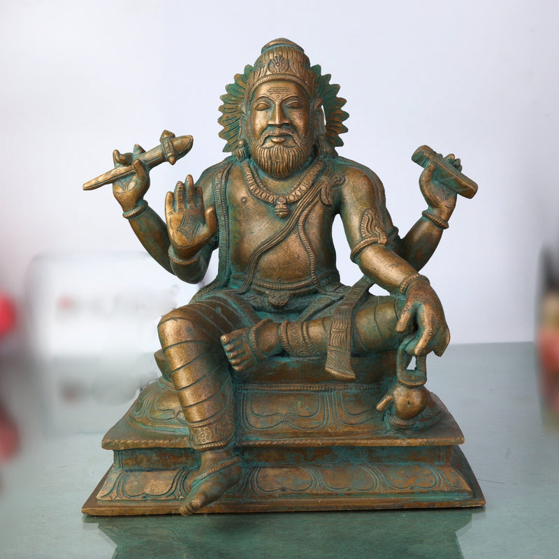 Bronze Vishwakarma Idol | Panchaloha & Chola Art Handmade Vishvakarma Murti, Vishwakarma Devta Statue for Pooja & Temple Decor,Brown, 9 Inch, 1 Piece