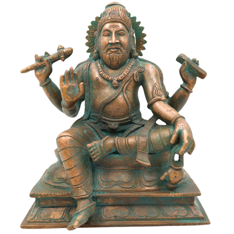 Bronze Vishwakarma Idol | Panchaloha & Chola Art Handmade Vishvakarma Murti, Vishwakarma Devta Statue for Pooja & Temple Decor,Brown, 9 Inch, 1 Piece