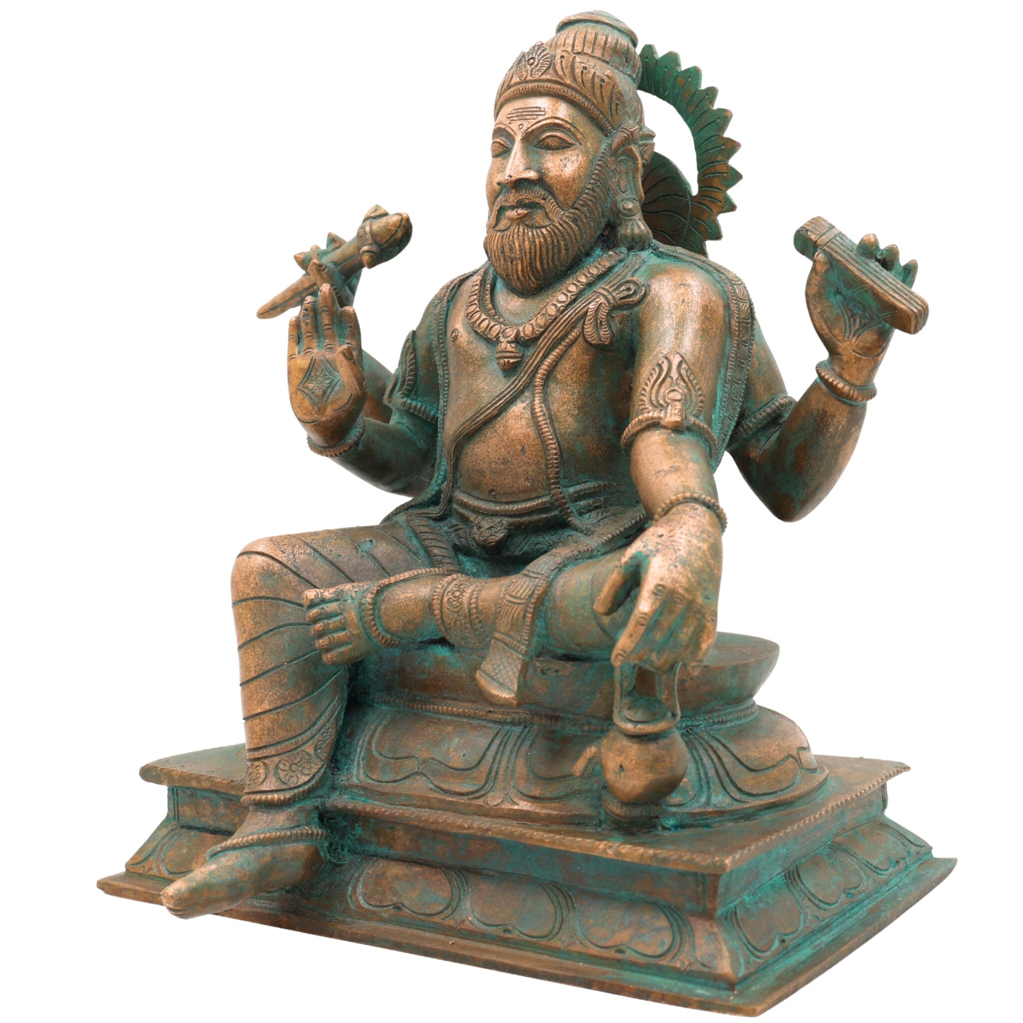 Bronze Vishwakarma Idol | Panchaloha & Chola Art Handmade Vishvakarma Murti, Vishwakarma Devta Statue for Pooja & Temple Decor,Brown, 9 Inch, 1 Piece