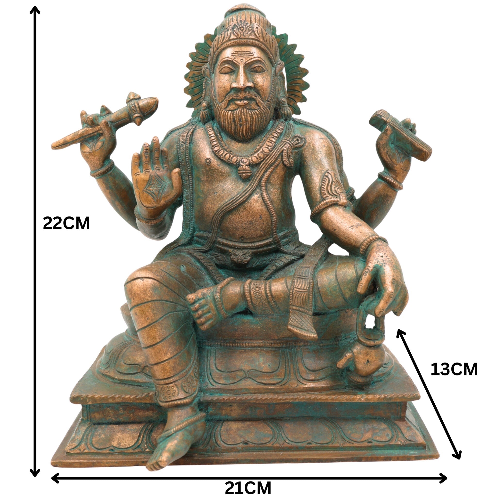 Bronze Vishwakarma Idol | Panchaloha & Chola Art Handmade Vishvakarma Murti, Vishwakarma Devta Statue for Pooja & Temple Decor,Brown, 9 Inch, 1 Piece