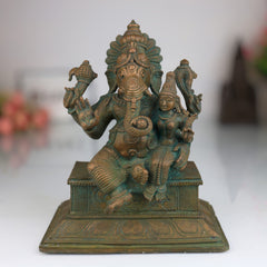 Handmade Panchaloha Ganesha with Siddhi, Bronze Eka Patni Ganesh Statue, Ganpati Idol, Vinayaka Ganesh Murti for Home, Temple & Gift,Brown, 8 Inch, 1 Piece