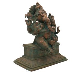 Handmade Panchaloha Ganesha with Siddhi, Bronze Eka Patni Ganesh Statue, Ganpati Idol, Vinayaka Ganesh Murti for Home, Temple & Gift,Brown, 8 Inch, 1 Piece