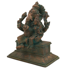 Handmade Panchaloha Ganesha with Siddhi, Bronze Eka Patni Ganesh Statue, Ganpati Idol, Vinayaka Ganesh Murti for Home, Temple & Gift,Brown, 8 Inch, 1 Piece