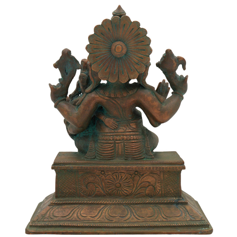 Handmade Panchaloha Ganesha with Siddhi, Bronze Eka Patni Ganesh Statue, Ganpati Idol, Vinayaka Ganesh Murti for Home, Temple & Gift,Brown, 8 Inch, 1 Piece