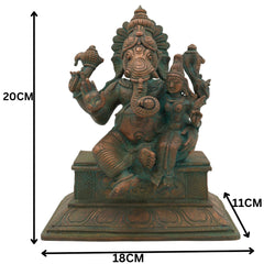 Handmade Panchaloha Ganesha with Siddhi, Bronze Eka Patni Ganesh Statue, Ganpati Idol, Vinayaka Ganesh Murti for Home, Temple & Gift,Brown, 8 Inch, 1 Piece