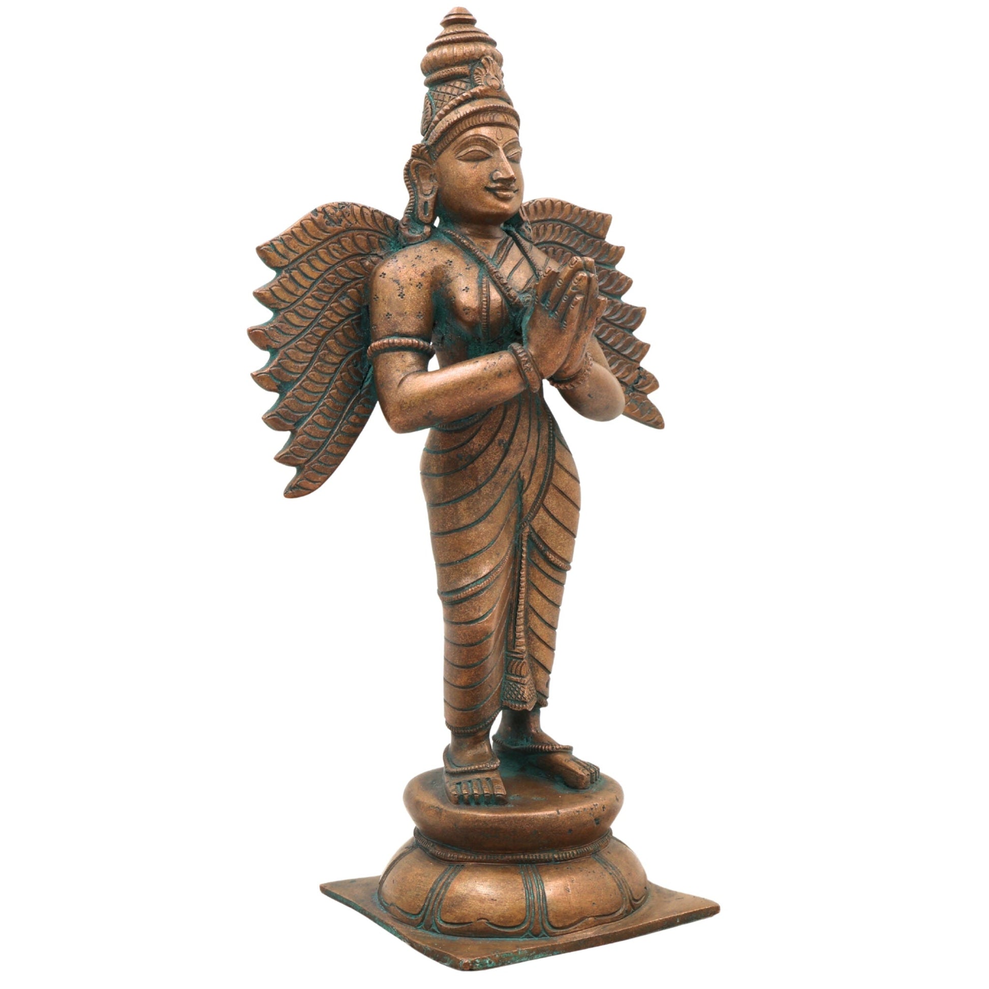Handcrafted Bronze Garuda Dev Idol | Vishnu Vahana Suparna Garuda Swamy Sculpture in Panchaloha for Temple & Home Decor,Brown, 10.5 Inch, 1 Piece