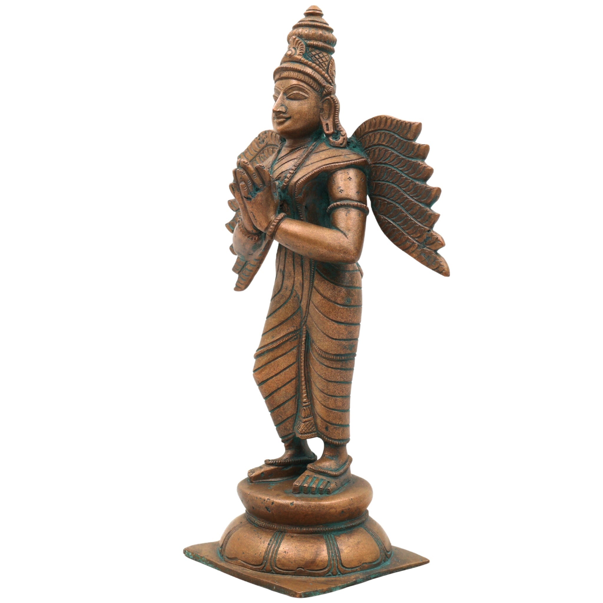 Handcrafted Bronze Garuda Dev Idol | Vishnu Vahana Suparna Garuda Swamy Sculpture in Panchaloha for Temple & Home Decor,Brown, 10.5 Inch, 1 Piece