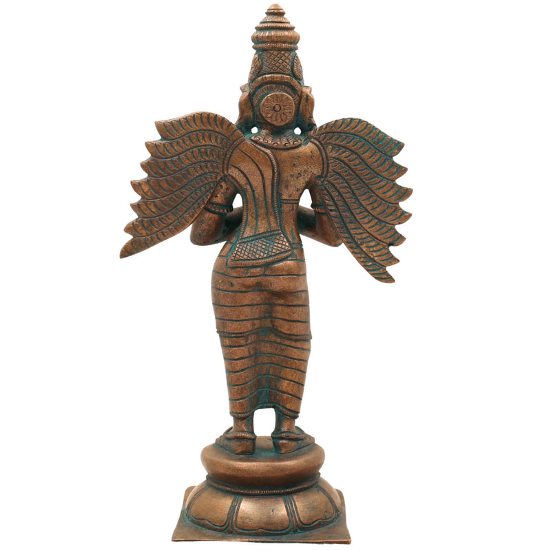 Handcrafted Bronze Garuda Dev Idol | Vishnu Vahana Suparna Garuda Swamy Sculpture in Panchaloha for Temple & Home Decor,Brown, 10.5 Inch, 1 Piece