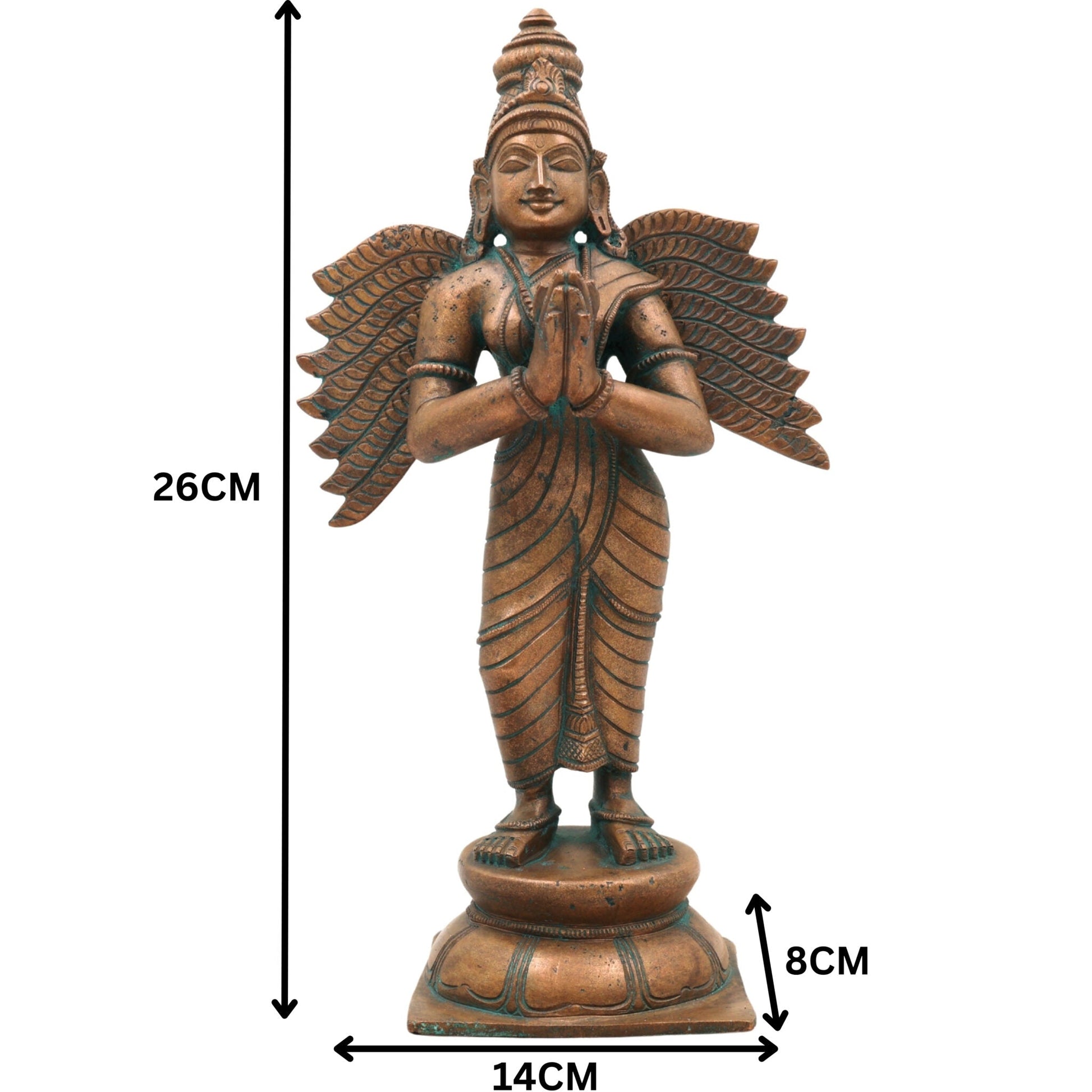 Handcrafted Bronze Garuda Dev Idol | Vishnu Vahana Suparna Garuda Swamy Sculpture in Panchaloha for Temple & Home Decor,Brown, 10.5 Inch, 1 Piece