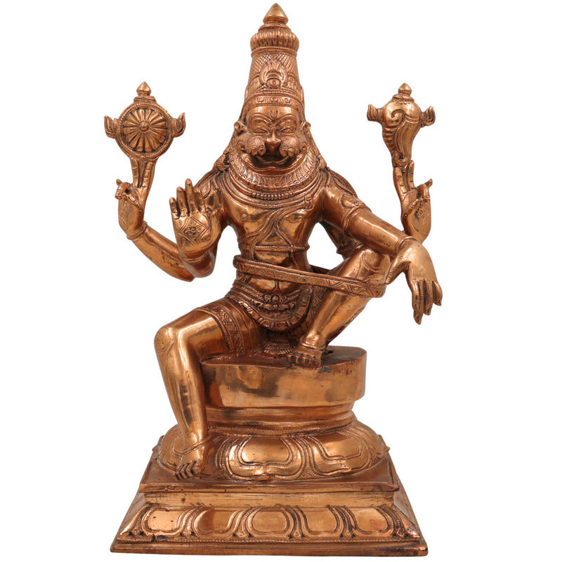 Handcrafted Bronze Yoga Narasimha Idol – Panchaloha Lord Narasingha Statue for Pooja, Home, Temple & Meditation Decor,Gold, 12 Inch, 1 Piece