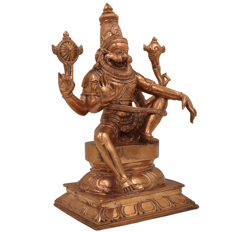 Handcrafted Bronze Yoga Narasimha Idol – Panchaloha Lord Narasingha Statue for Pooja, Home, Temple & Meditation Decor,Gold, 12 Inch, 1 Piece