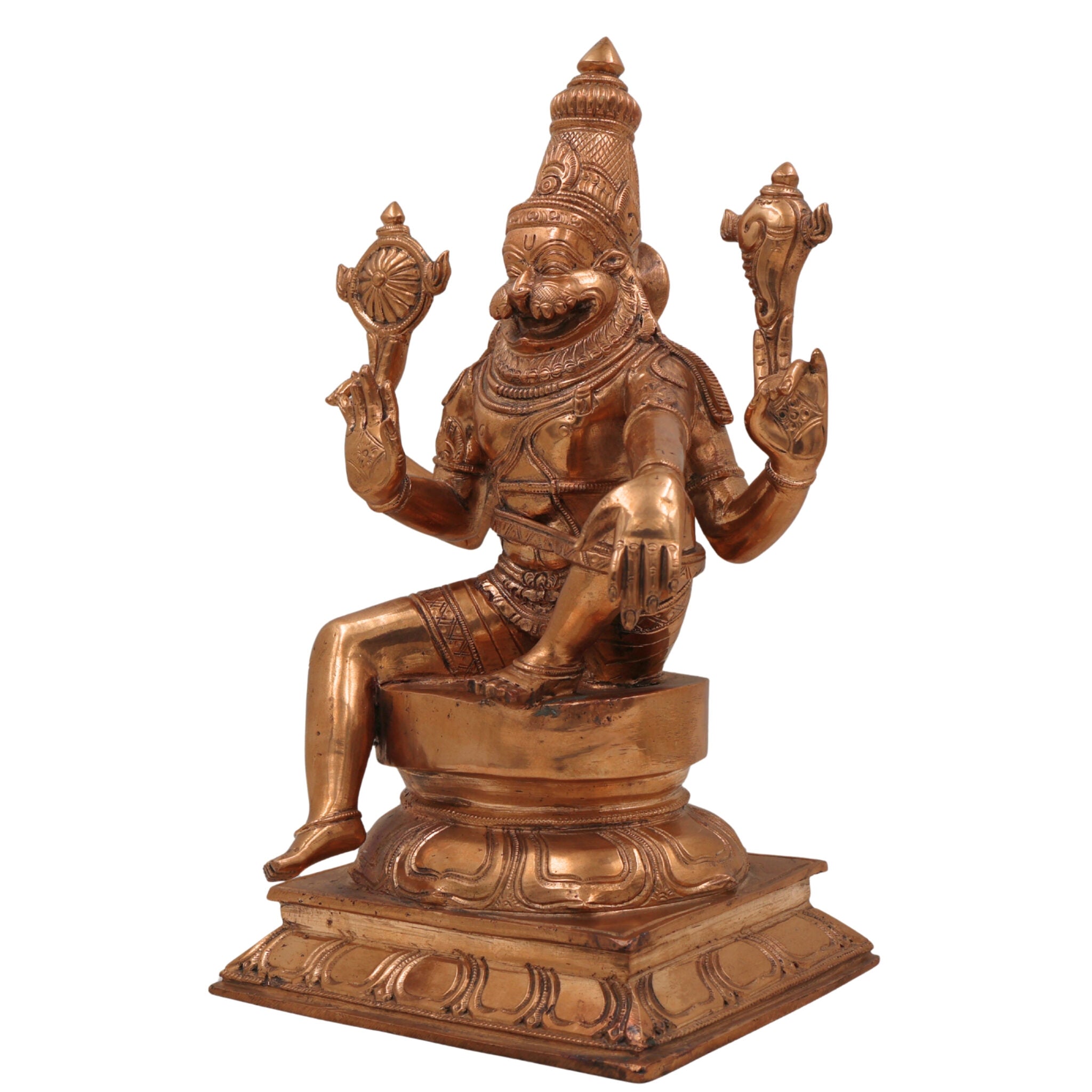 Handcrafted Bronze Yoga Narasimha Idol – Panchaloha Lord Narasingha Statue for Pooja, Home, Temple & Meditation Decor,Gold, 12 Inch, 1 Piece