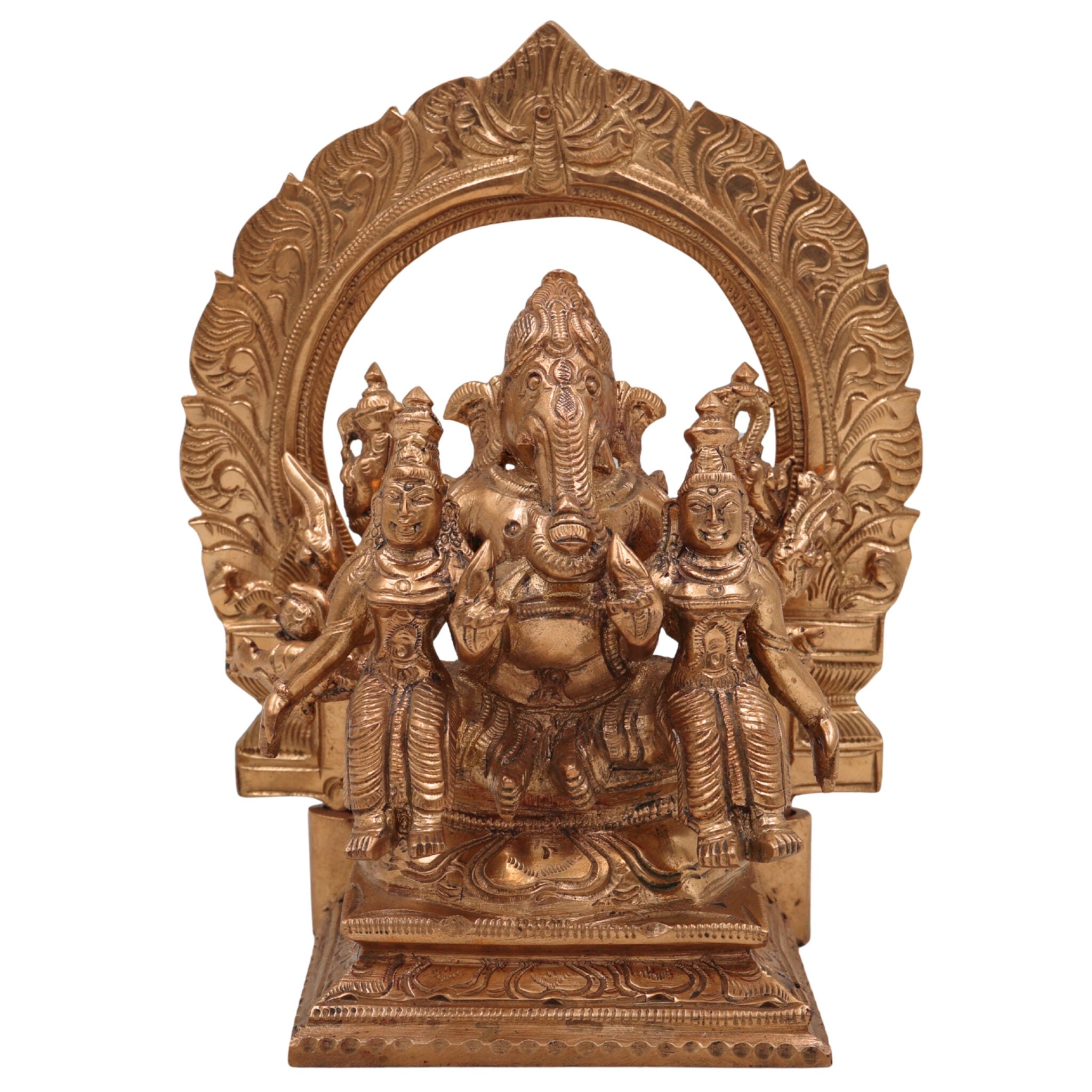 Handcrafted Panchaloha Riddhi Siddhi Ganesha Idol, Bronze Ganapati Vinayaka Statue, Vighnaharta Ganesh Murti for Home, Temple & Gifts,Gold, 6.5 Inch, 1 Piece