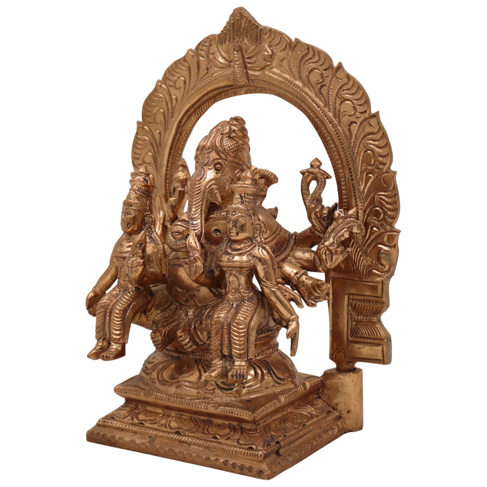 Handcrafted Panchaloha Riddhi Siddhi Ganesha Idol, Bronze Ganapati Vinayaka Statue, Vighnaharta Ganesh Murti for Home, Temple & Gifts,Gold, 6.5 Inch, 1 Piece