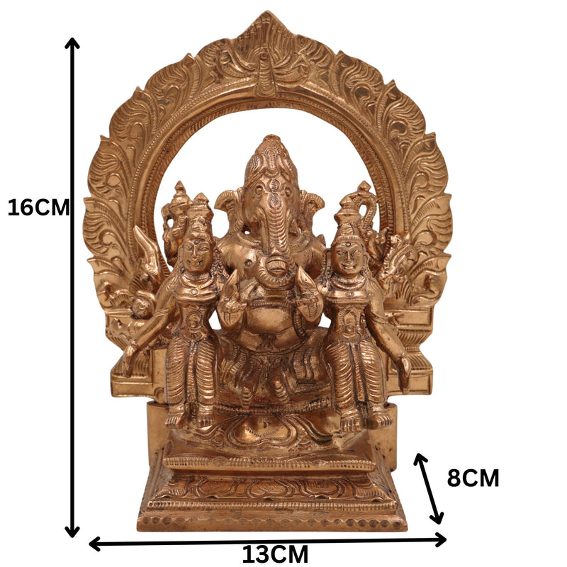 Handcrafted Panchaloha Riddhi Siddhi Ganesha Idol, Bronze Ganapati Vinayaka Statue, Vighnaharta Ganesh Murti for Home, Temple & Gifts,Gold, 6.5 Inch, 1 Piece