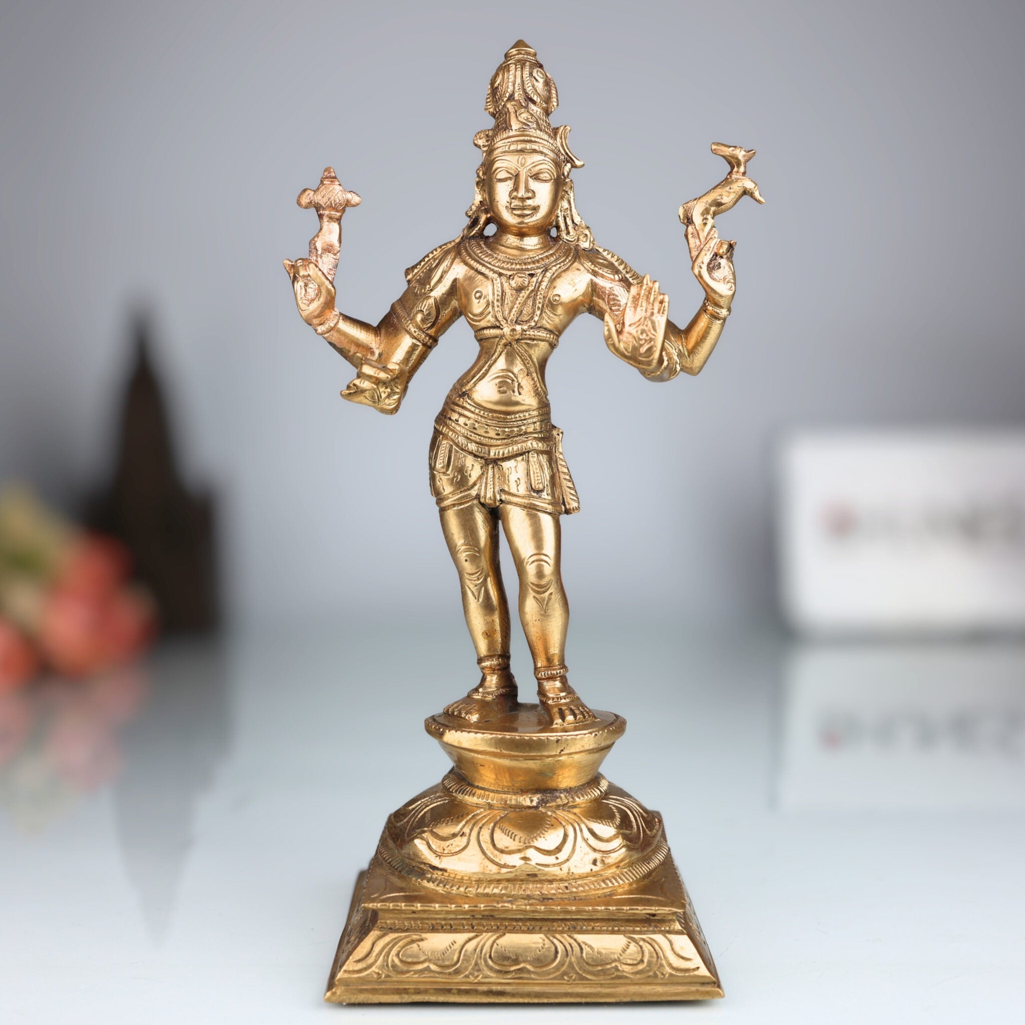 Panchaloha Bronze Shiva Idol – Mahadev Murti, Bholenath Statue, Shankar Nataraja Sculpture, Handmade Chola Art for Temple & Home Decor,Gold, 10 Inch, 1 Piece