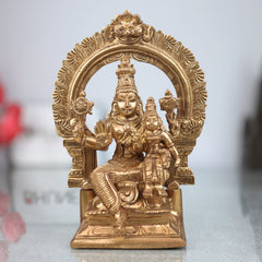 Vishnu Lakshmi with Prabhavali Bronze Panchaloha Idol – Lakshmi Narayana / Maha Lakshmi Narayan / Sri Lakshmi Narayan / Thirumal Lakshmi / Vaikuntha Lakshmi Temple Sculpture – Handcrafted South Indian Chola Art Statue,Gold, 7 Inch, 1 Piece
