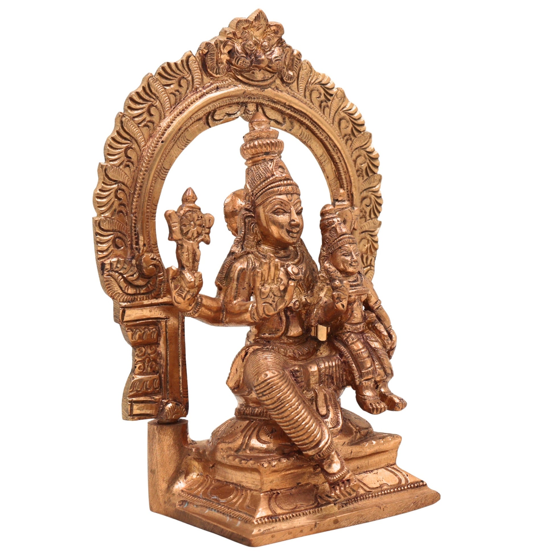 Vishnu Lakshmi with Prabhavali Bronze Panchaloha Idol – Lakshmi Narayana / Maha Lakshmi Narayan / Sri Lakshmi Narayan / Thirumal Lakshmi / Vaikuntha Lakshmi Temple Sculpture – Handcrafted South Indian Chola Art Statue,Gold, 7 Inch, 1 Piece