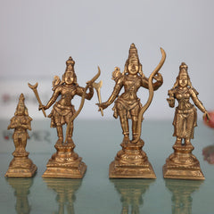 Shree Ram Darbar Panchaloha Bronze Idol – Ram Sita Lakshman Hanuman Murti | Handcrafted Chola Art Ram Parivar Statue for Temple & Home Decor,Gold, 6 Inch, 1 Piece