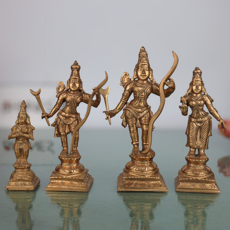 Shree Ram Darbar Panchaloha Bronze Idol – Ram Sita Lakshman Hanuman Murti | Handcrafted Chola Art Ram Parivar Statue for Temple & Home Decor,Gold, 6 Inch, 1 Piece
