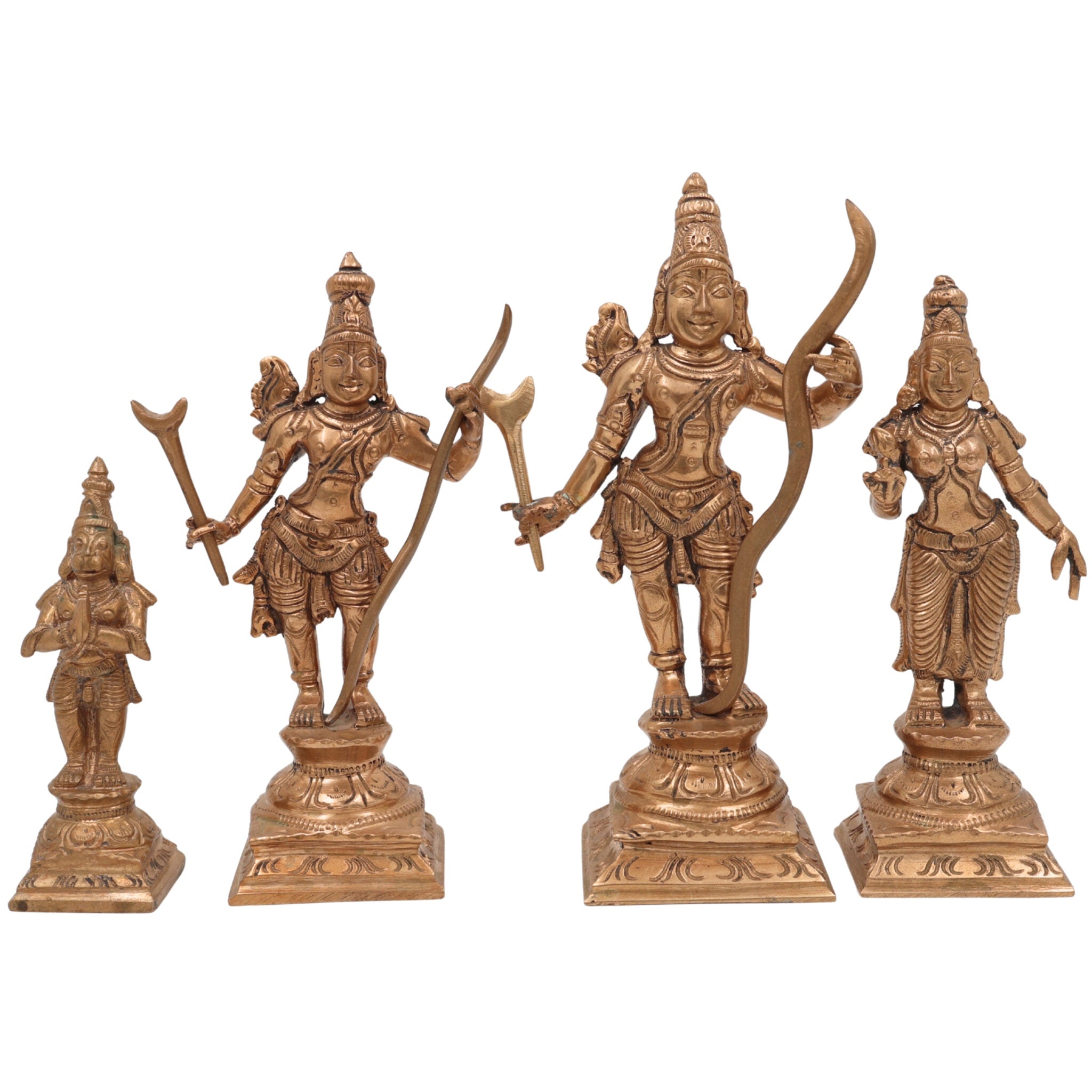 Shree Ram Darbar Panchaloha Bronze Idol – Ram Sita Lakshman Hanuman Murti | Handcrafted Chola Art Ram Parivar Statue for Temple & Home Decor,Gold, 6 Inch, 1 Piece