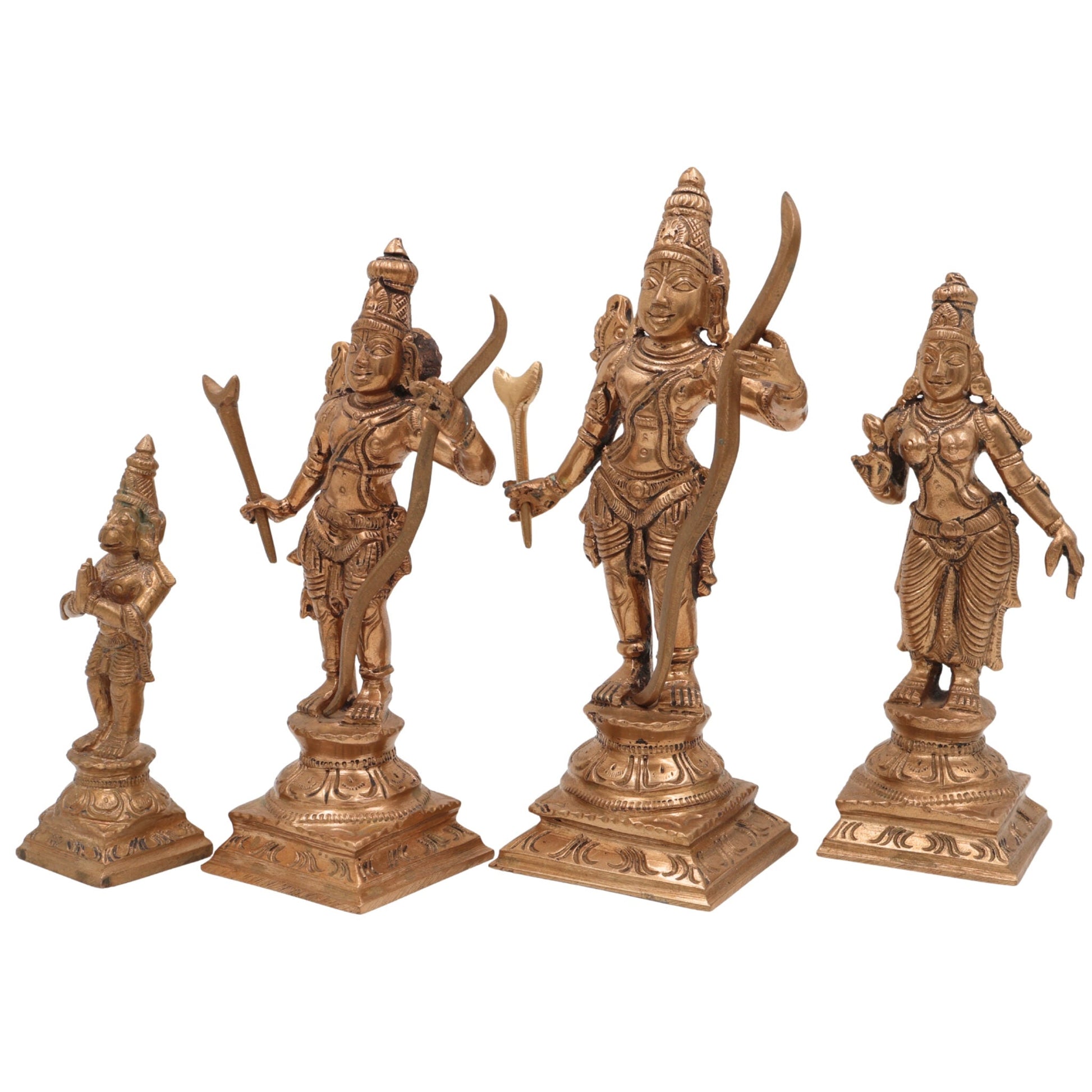 Shree Ram Darbar Panchaloha Bronze Idol – Ram Sita Lakshman Hanuman Murti | Handcrafted Chola Art Ram Parivar Statue for Temple & Home Decor,Gold, 6 Inch, 1 Piece
