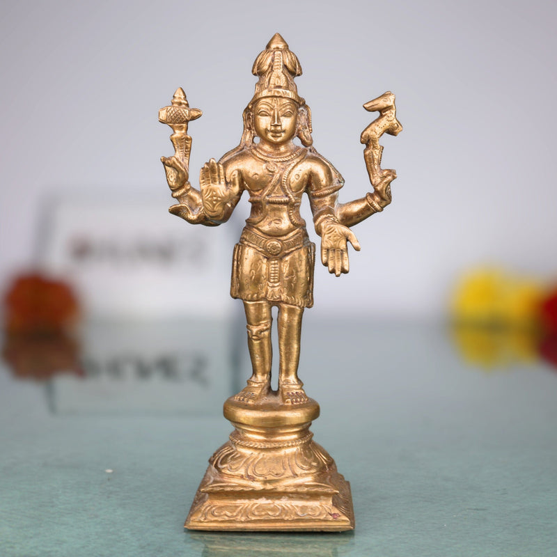 Handmade Panchaloha Bronze Shiva Idol | Mahadev Murti, Shambhu Statue, Bholenath Sculpture, Chola Art, Divine Hindu Deity,Gold, 6 Inch, 1 Piece