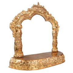 Panchaloha Bronze Mandapam with Prabhavali | Handmade Pooja Chowki, Singhasan Peetha, God Idol Pedestal, Traditional Temple Bajot with Arch Backrest, Gold, 15 Inch, 1 Piece