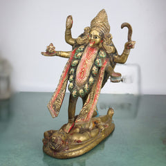 Handcrafted Brass Mahakali Durga Idol – Kali Maa, Kalika Devi, Chamundeshwari, Bhadra Kali Statue for Home Temple & Puja Decor,Gold, 11.5 Inch, 1 Piece