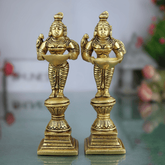 Brass Diya Lady Deepalakshmi Idol, Deepa Lakshmi Vilakku Amma Statue, Kuthu Vilakku Deepam Achi Pital Deepa Devi Murti, Set Of 2,Gold, 7 Inch, 2 Piece