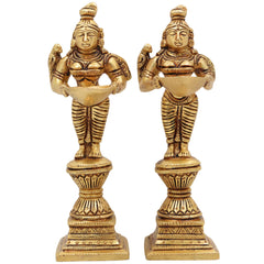Brass Diya Lady Deepalakshmi Idol, Deepa Lakshmi Vilakku Amma Statue, Kuthu Vilakku Deepam Achi Pital Deepa Devi Murti, Set Of 2,Gold, 7 Inch, 2 Piece