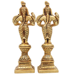 Brass Diya Lady Deepalakshmi Idol, Deepa Lakshmi Vilakku Amma Statue, Kuthu Vilakku Deepam Achi Pital Deepa Devi Murti, Set Of 2,Gold, 7 Inch, 2 Piece
