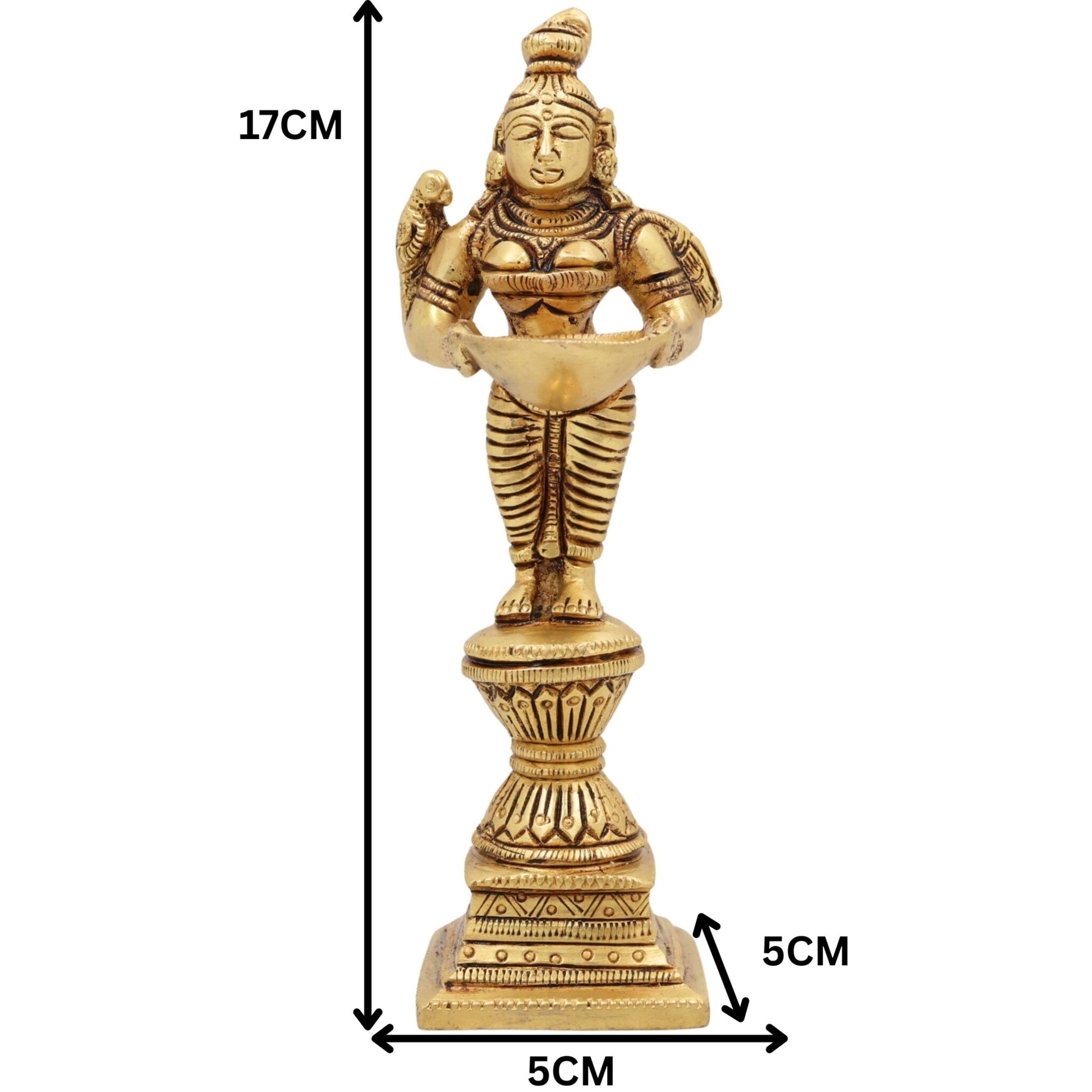 Brass Diya Lady Deepalakshmi Idol, Deepa Lakshmi Vilakku Amma Statue, Kuthu Vilakku Deepam Achi Pital Deepa Devi Murti, Set Of 2,Gold, 7 Inch, 2 Piece