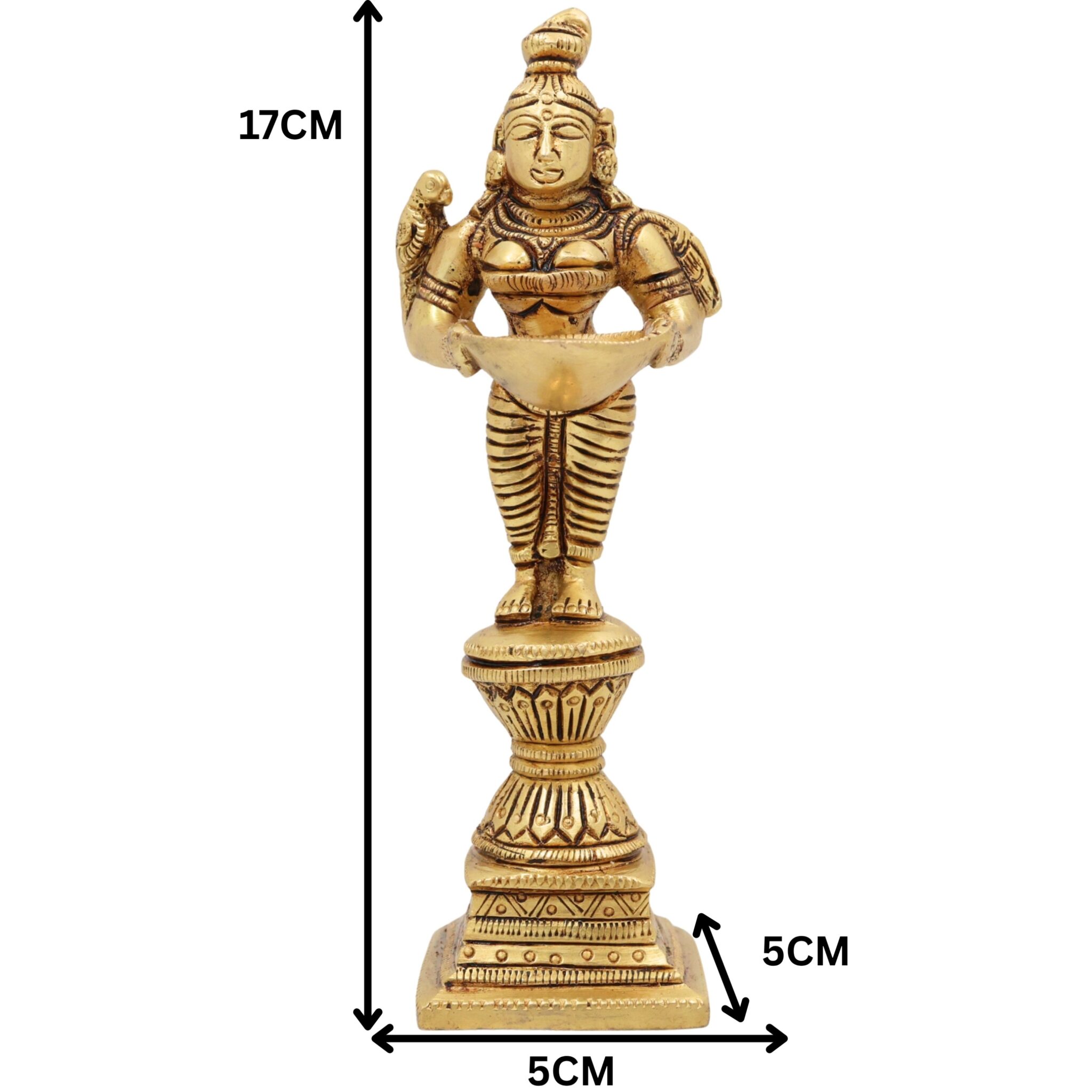 Brass Diya Lady Deepalakshmi Idol, Deepa Lakshmi Vilakku Amma Statue, Kuthu Vilakku Deepam Achi Pital Deepa Devi Murti, Set Of 2,Gold, 7 Inch, 2 Piece