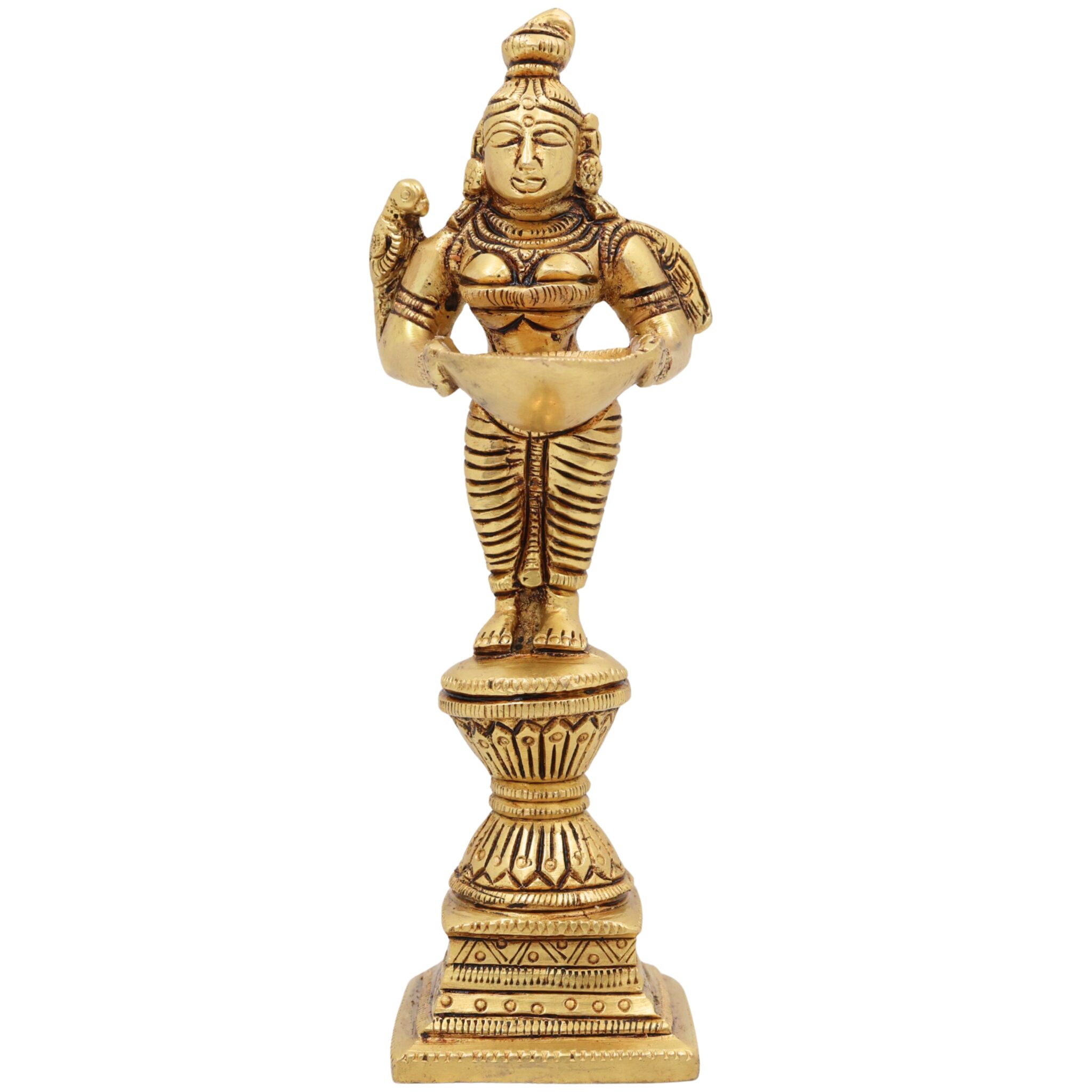 Brass Deepalakshmi Diya Lady, Deepa Lakshmi Idol, Vilakku Lakshmi Statue, Kuthu Vilakku Deepam Lady, Traditional Pital Deepa Devi Murti for Pooja & Home,Gold, 7 Inch, 1 Piece
