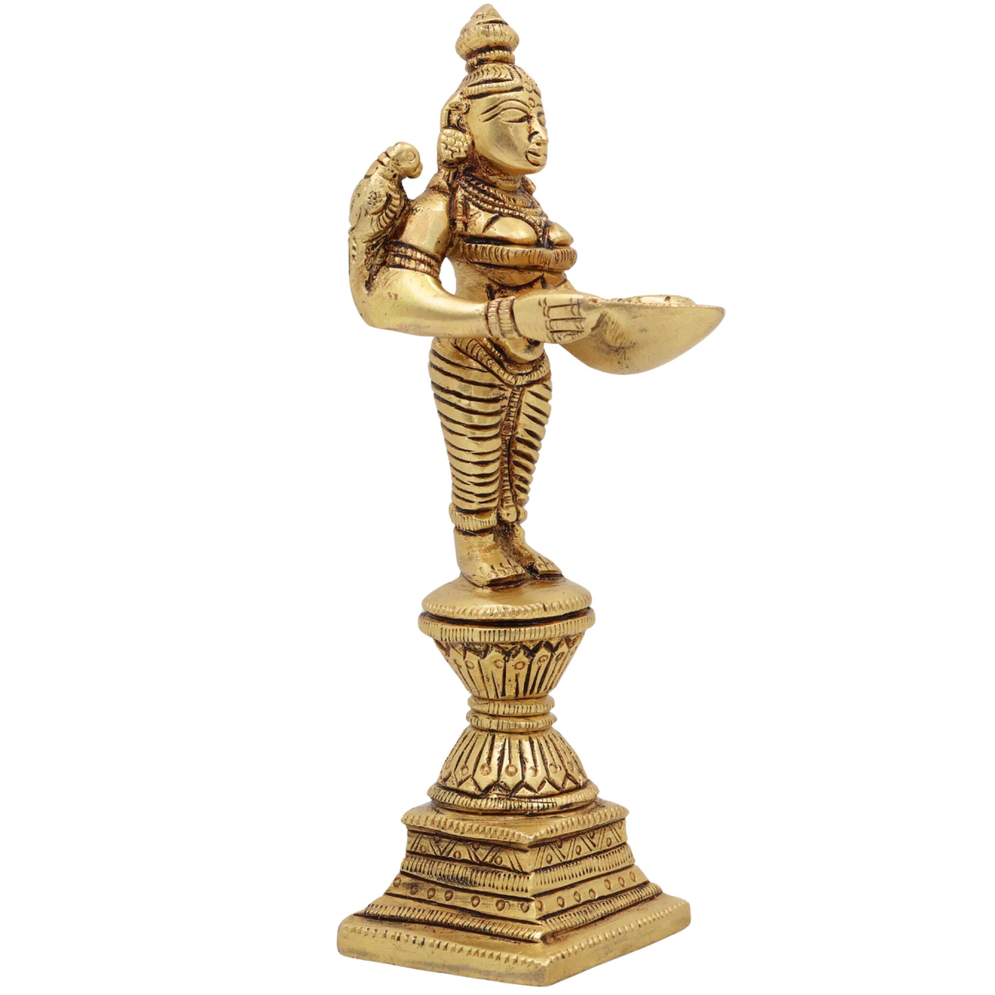 Brass Deepalakshmi Diya Lady, Deepa Lakshmi Idol, Vilakku Lakshmi Statue, Kuthu Vilakku Deepam Lady, Traditional Pital Deepa Devi Murti for Pooja & Home,Gold, 7 Inch, 1 Piece