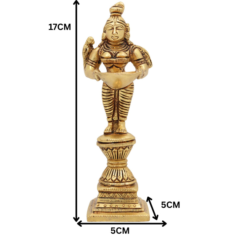 Brass Deepalakshmi Diya Lady, Deepa Lakshmi Idol, Vilakku Lakshmi Statue, Kuthu Vilakku Deepam Lady, Traditional Pital Deepa Devi Murti for Pooja & Home,Gold, 7 Inch, 1 Piece