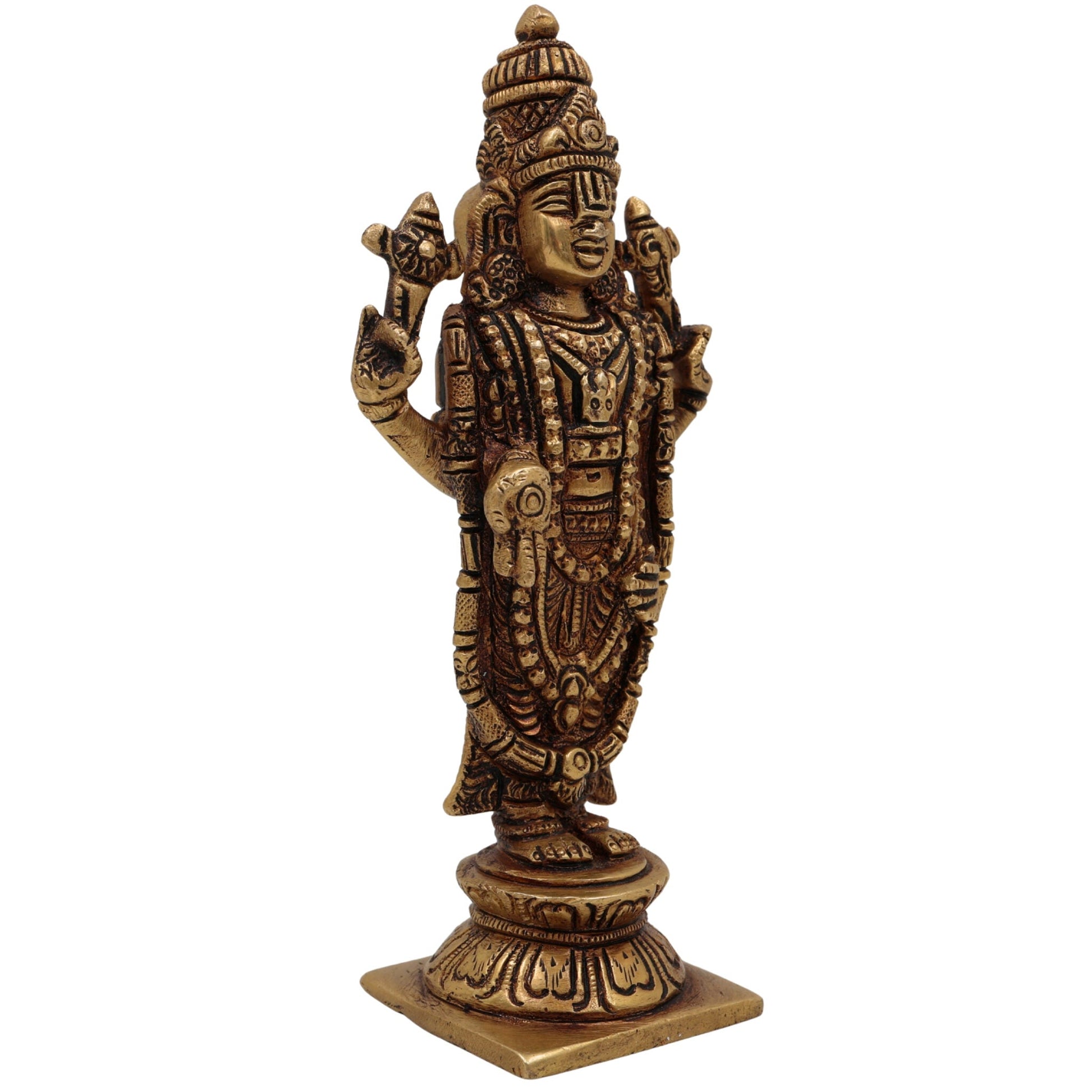 Brass Balaji Venkateswara Idol | Narayana Srinivasa Murti | Govinda Vishnu Statue | Pooja, Home Decor & Spiritual Gift Sculpture,Gold, 6.5 Inch, 1 Piece