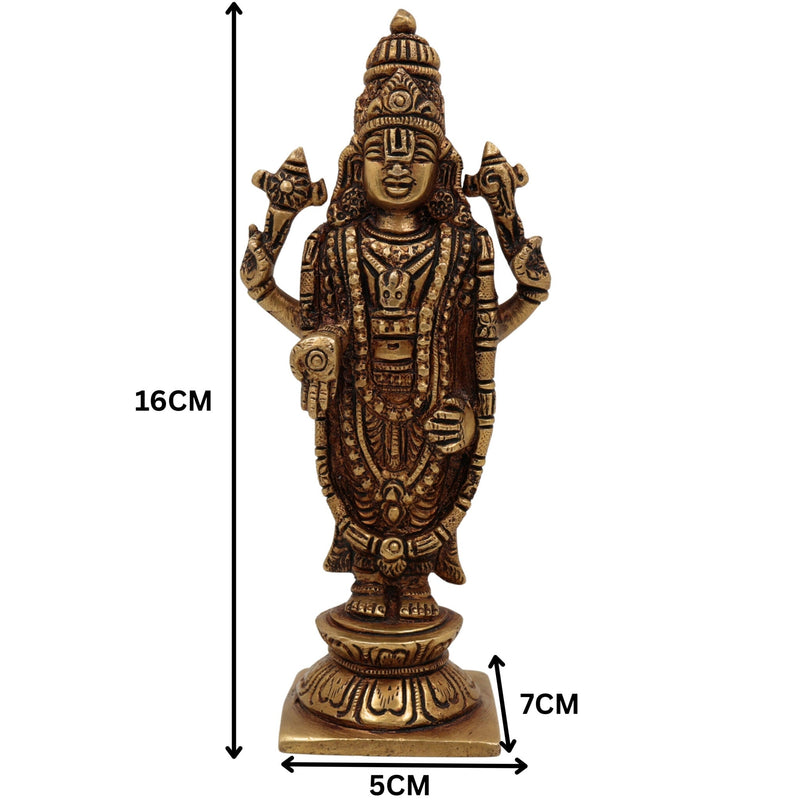 Brass Balaji Venkateswara Idol | Narayana Srinivasa Murti | Govinda Vishnu Statue | Pooja, Home Decor & Spiritual Gift Sculpture,Gold, 6.5 Inch, 1 Piece