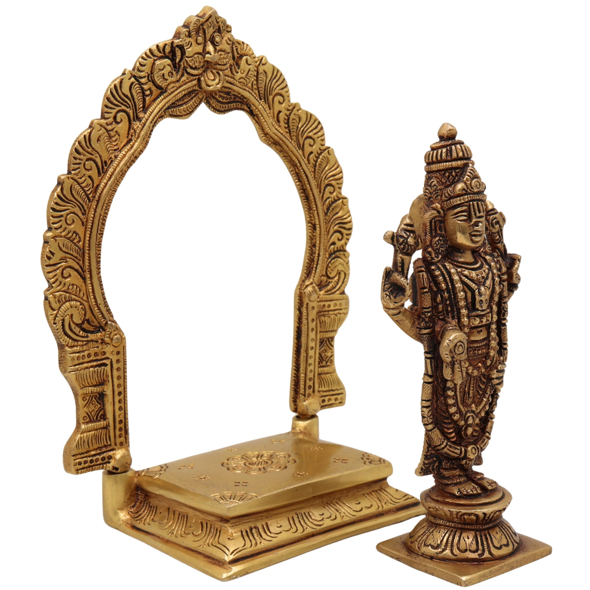 Brass Venkateshwara Balaji Idol with Prabhavali | Srinivasa Govinda Tirupati Balaji Statue for Home Decor, Temple Puja & Gifts,Gold, 8 Inch, 1 Piece