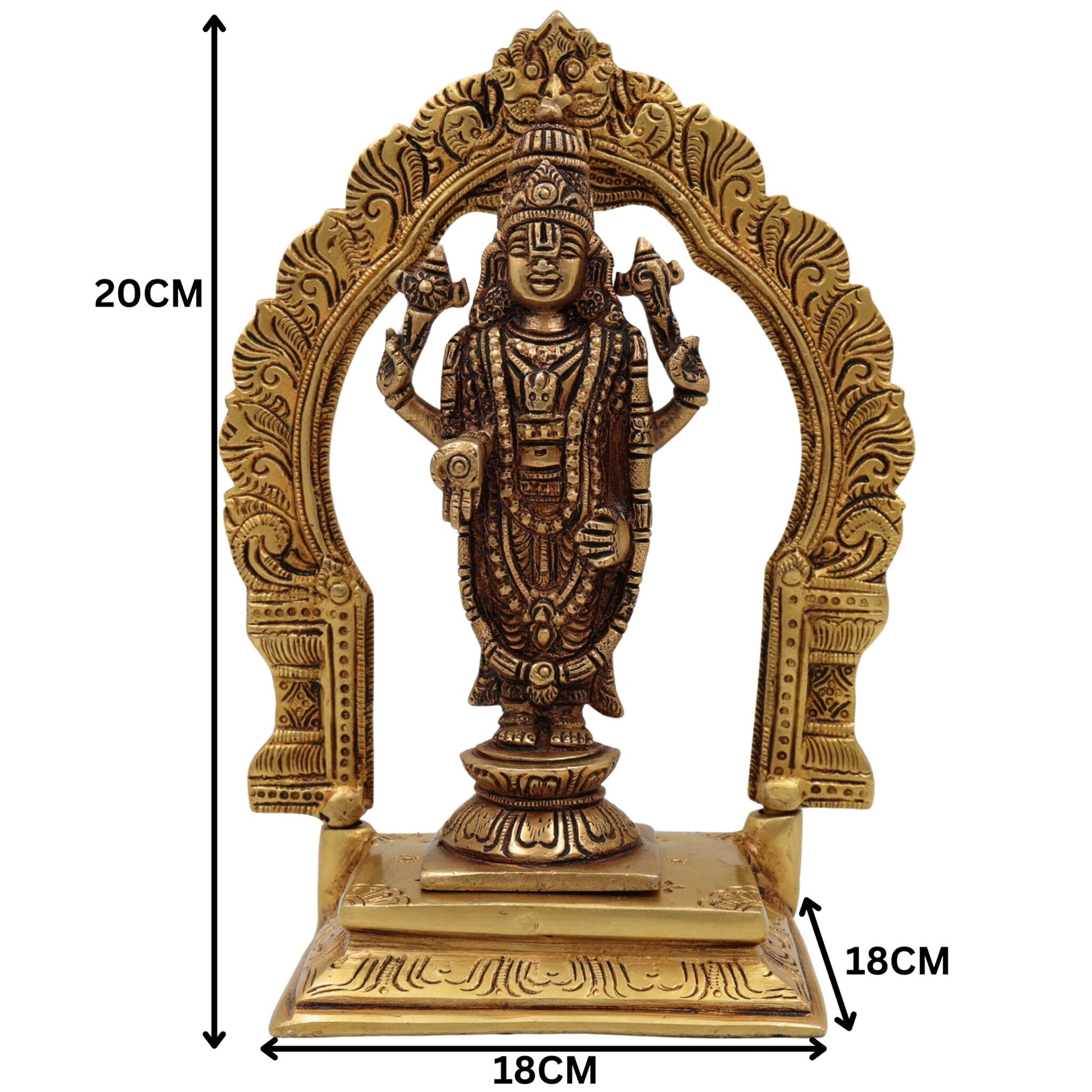 Brass Venkateshwara Balaji Idol with Prabhavali | Srinivasa Govinda Tirupati Balaji Statue for Home Decor, Temple Puja & Gifts,Gold, 8 Inch, 1 Piece