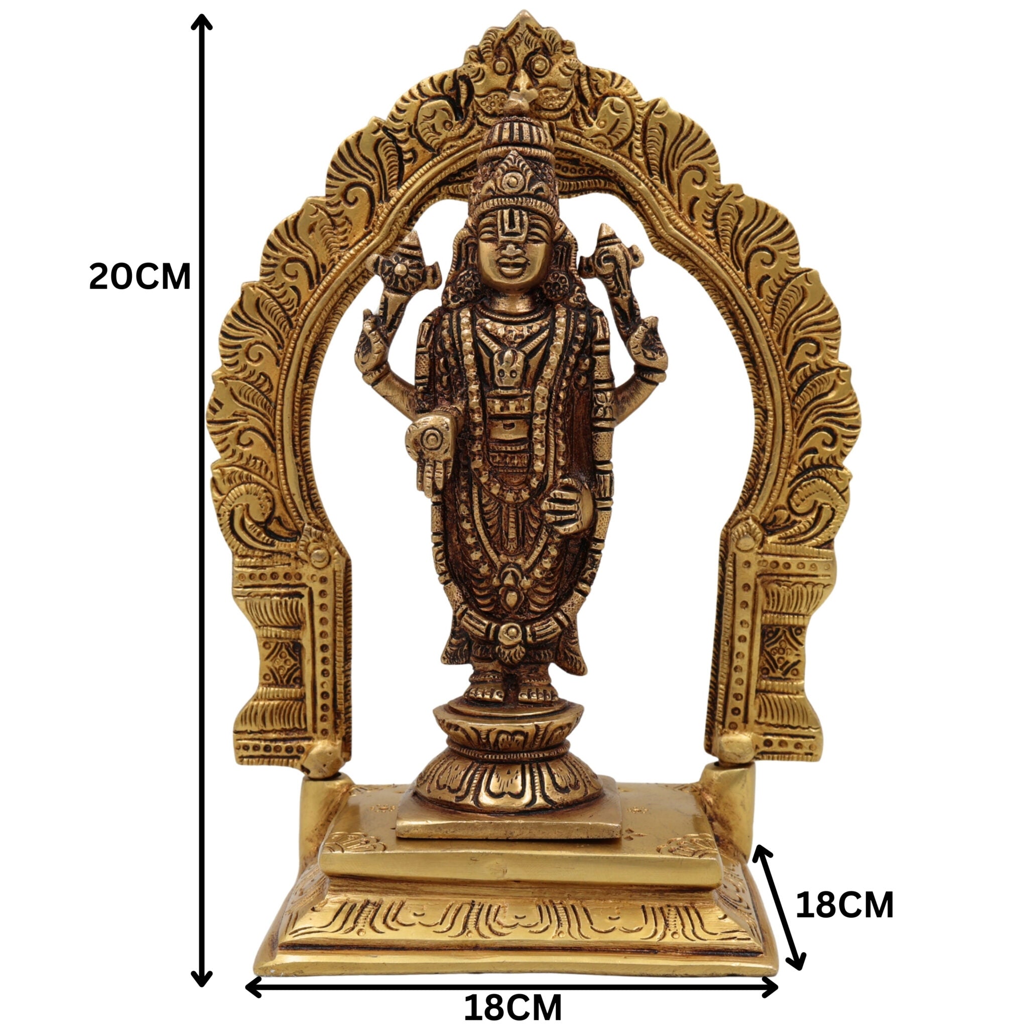 Brass Venkateshwara Balaji Idol with Prabhavali | Srinivasa Govinda Tirupati Balaji Statue for Home Decor, Temple Puja & Gifts,Gold, 8 Inch, 1 Piece