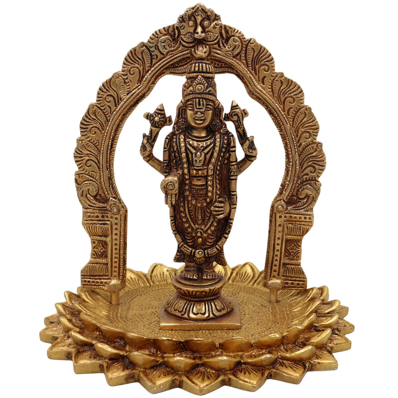 Brass Venkateshwara Balaji Idol | Tirupati Srinivasa Govinda Statue | Pittal Peetal Hindu God Murti for Home Temple Pooja & Decor,Gold, 8 Inch, 1 Piece