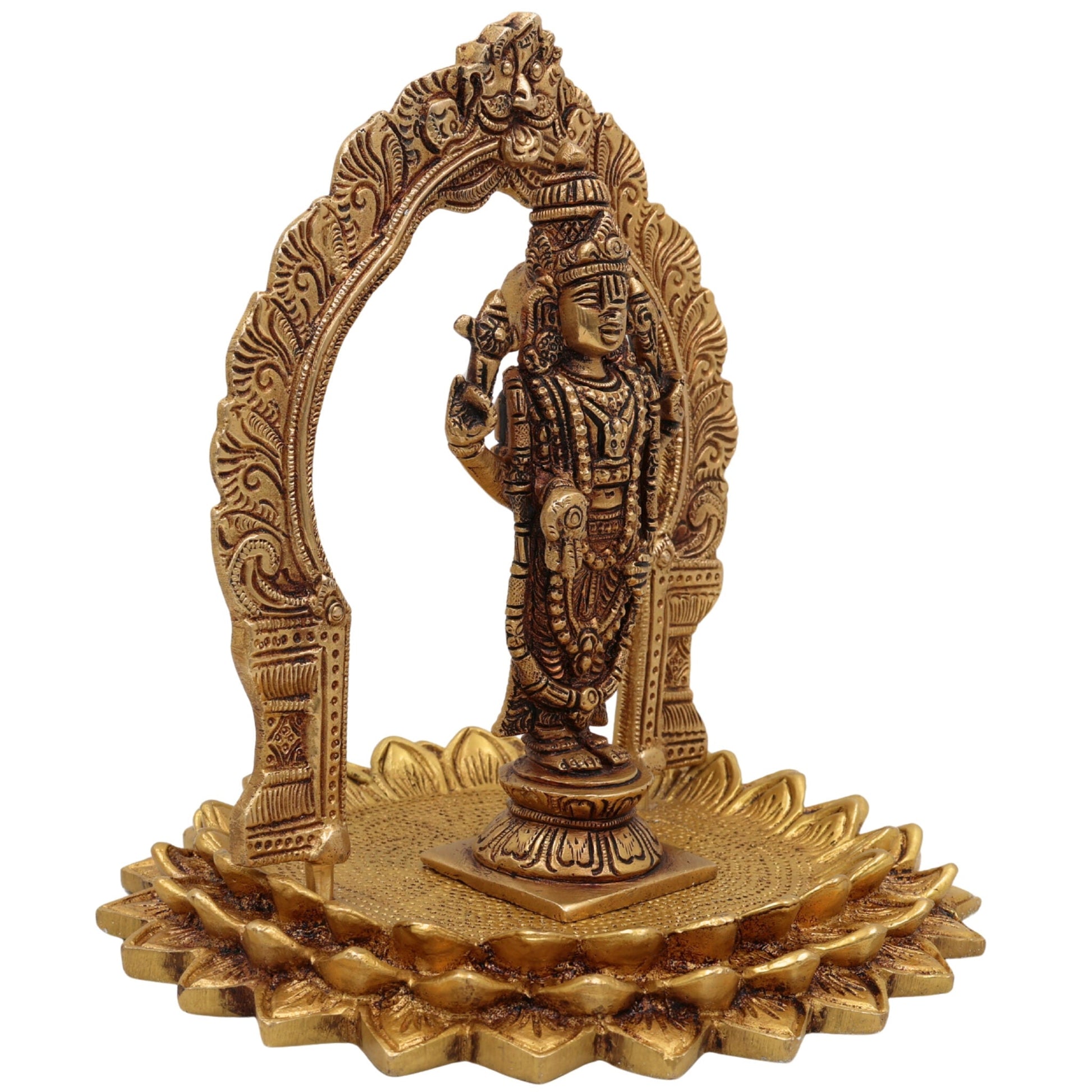 Brass Venkateshwara Balaji Idol | Tirupati Srinivasa Govinda Statue | Pittal Peetal Hindu God Murti for Home Temple Pooja & Decor,Gold, 8 Inch, 1 Piece