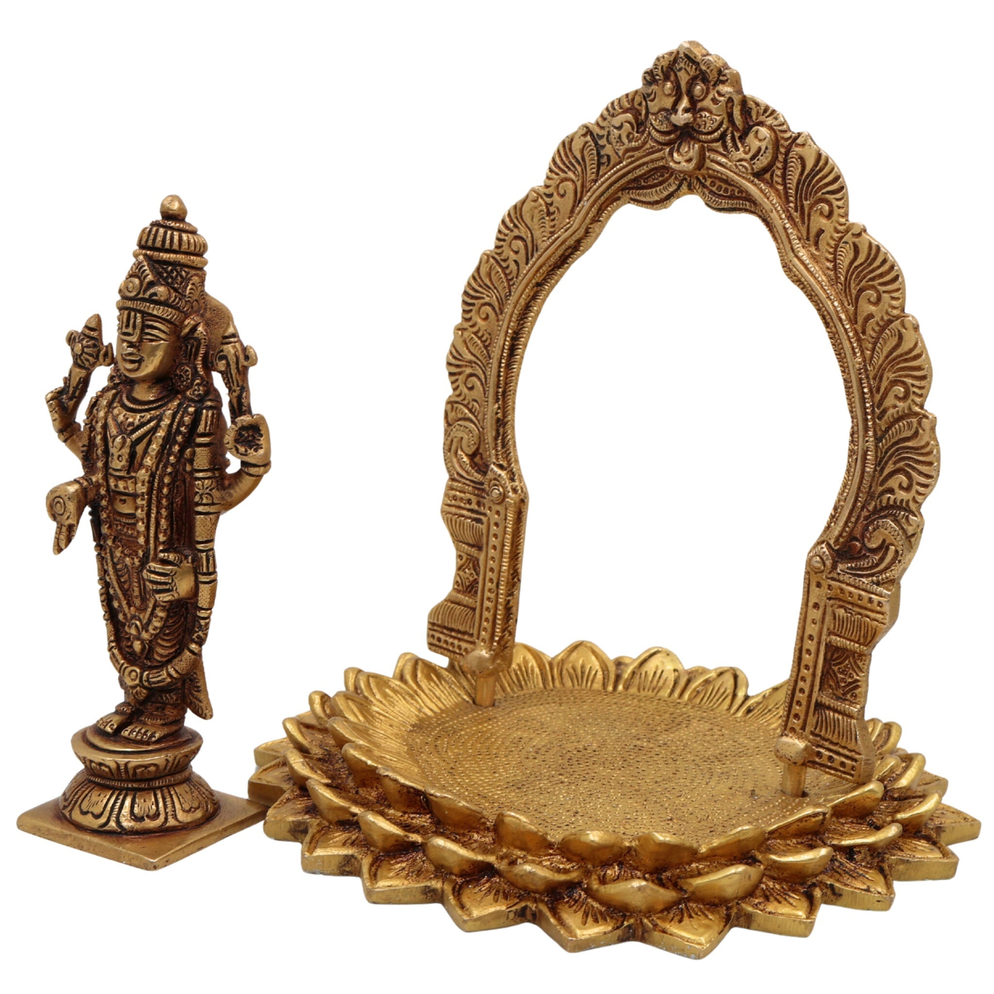 Brass Venkateshwara Balaji Idol | Tirupati Srinivasa Govinda Statue | Pittal Peetal Hindu God Murti for Home Temple Pooja & Decor,Gold, 8 Inch, 1 Piece