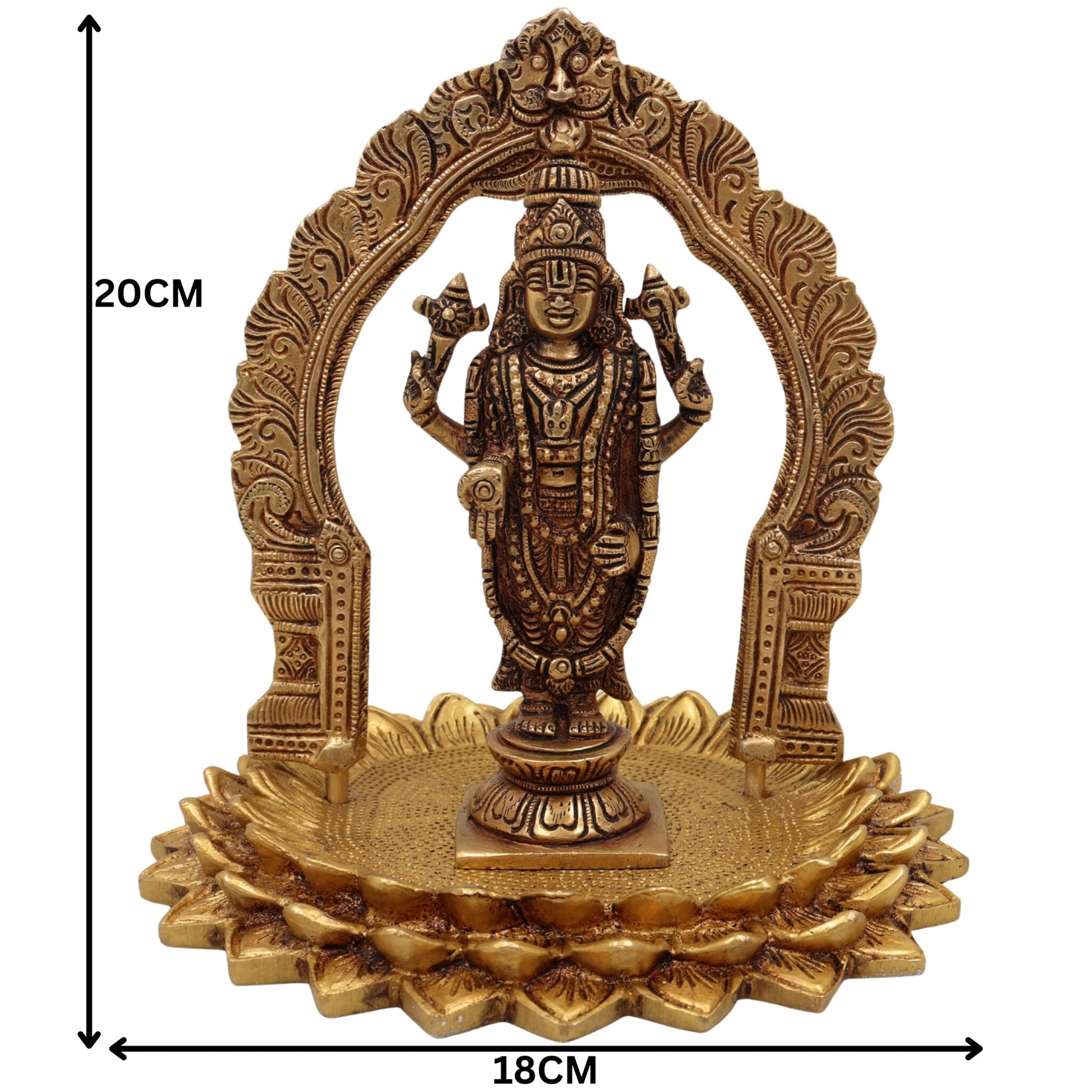 Brass Venkateshwara Balaji Idol | Tirupati Srinivasa Govinda Statue | Pittal Peetal Hindu God Murti for Home Temple Pooja & Decor,Gold, 8 Inch, 1 Piece