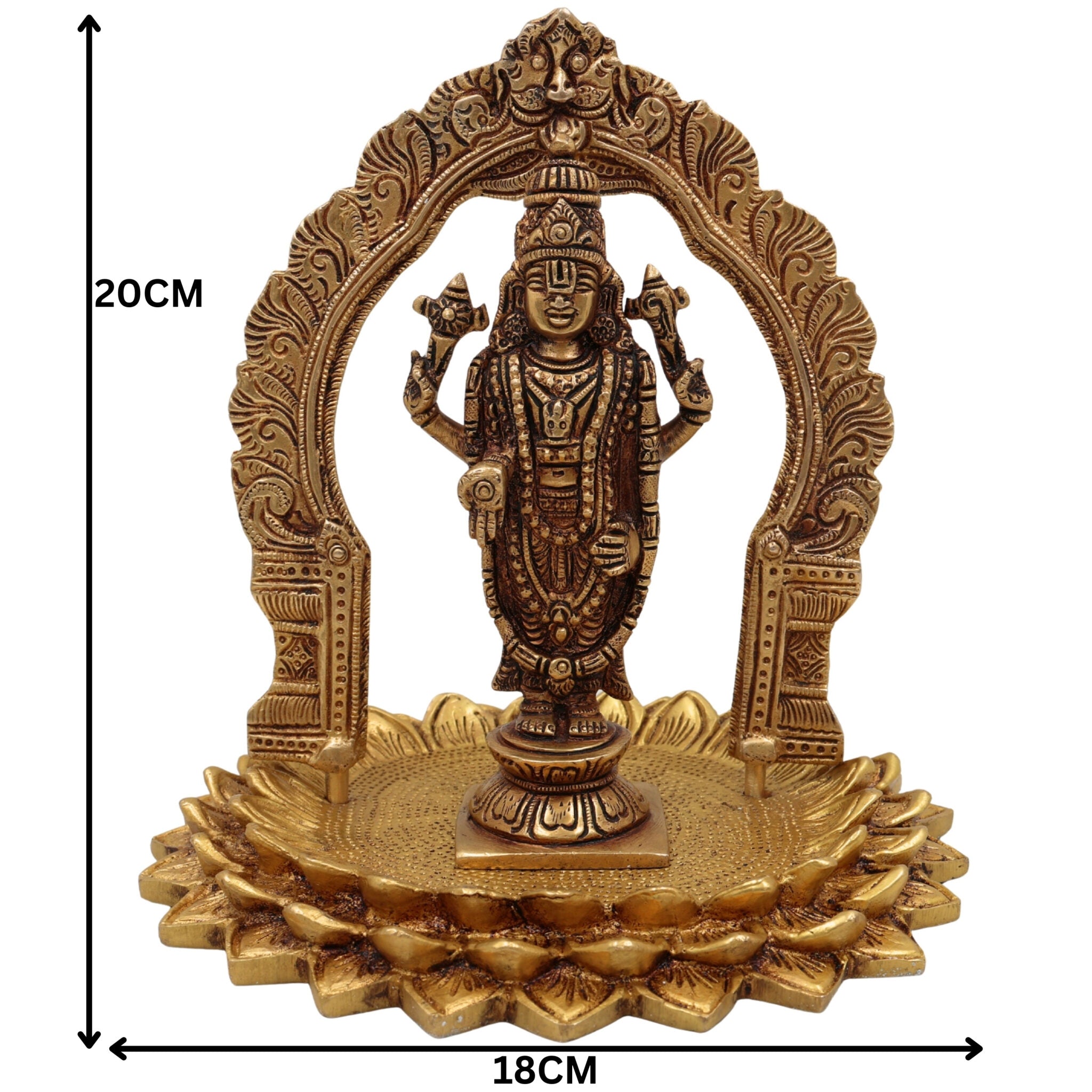 Brass Venkateshwara Balaji Idol | Tirupati Srinivasa Govinda Statue | Pittal Peetal Hindu God Murti for Home Temple Pooja & Decor,Gold, 8 Inch, 1 Piece