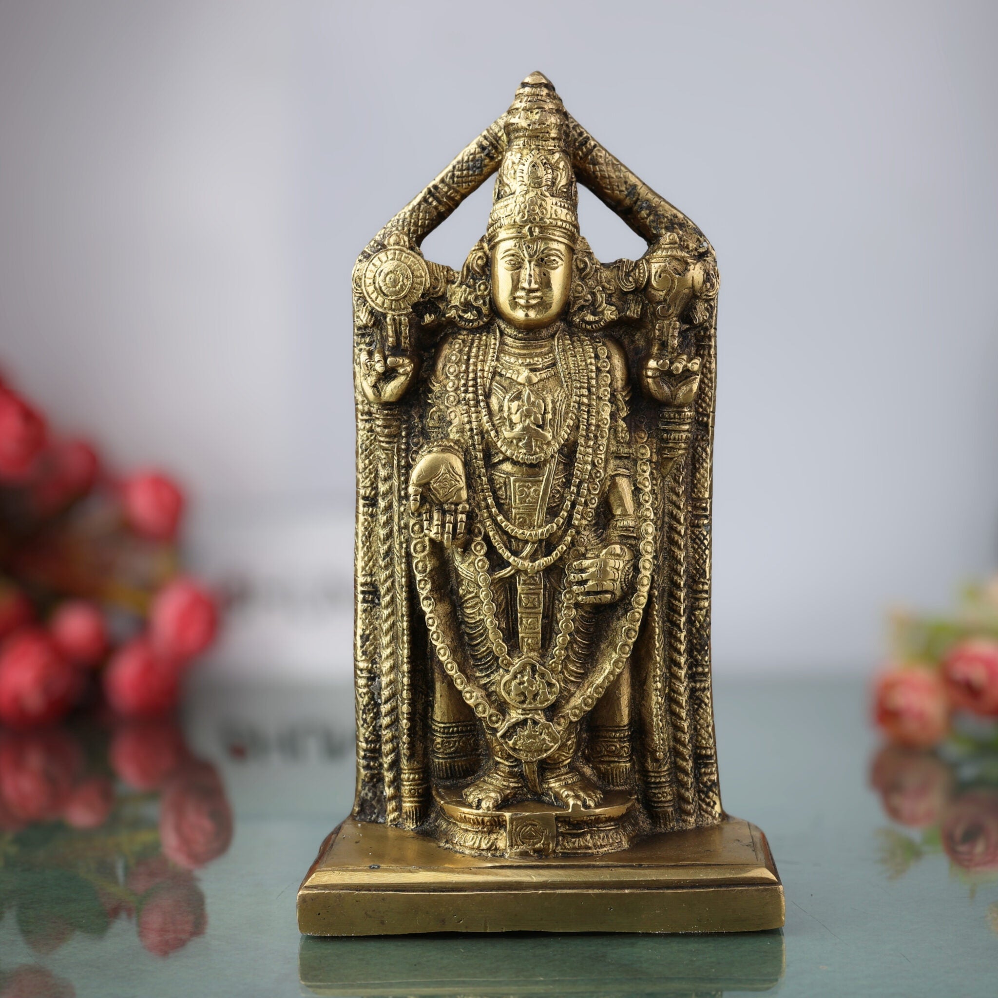 Brass Venkateswara Idol | Balaji Murti | Srinivasa Vigraha | Govinda Pratima | Narayana Pooja Statue | Temple & Home Decor | Gift Murti,Gold, 9 Inch, 1 Piece