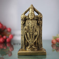 Brass Venkateswara Idol | Balaji Murti | Srinivasa Vigraha | Govinda Pratima | Narayana Pooja Statue | Temple & Home Decor | Gift Murti,Gold, 9 Inch, 1 Piece